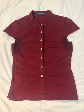 Brandy Melville Burgundy Short-Sleeve Button Front Top